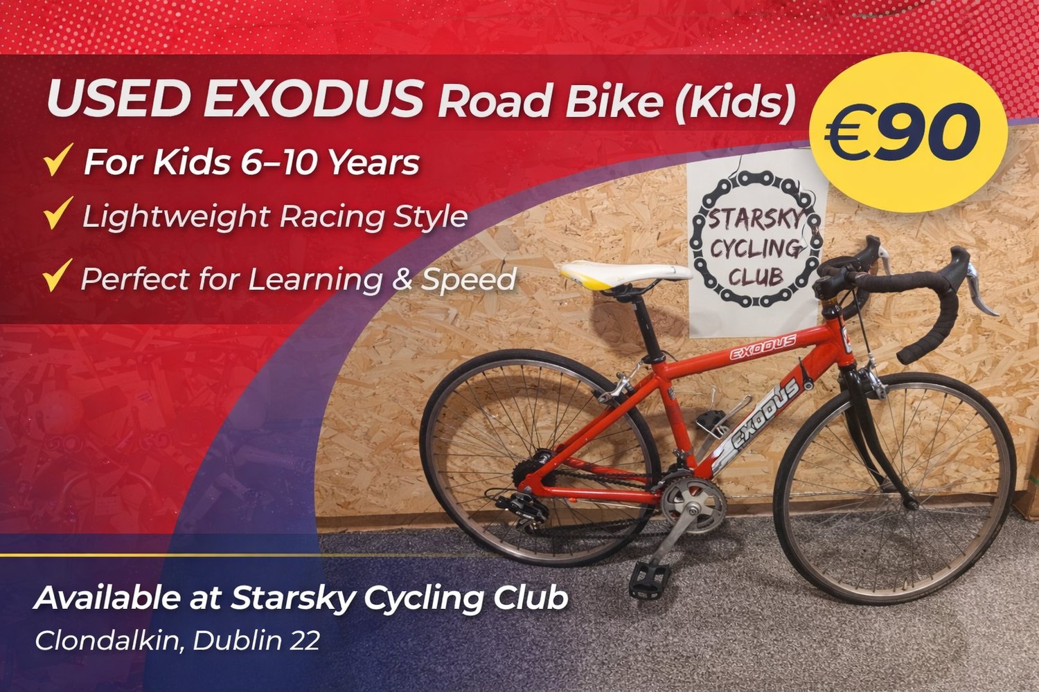 Used Exodus kids road bike lightweight racing style for sale at Starsky Cycling Club