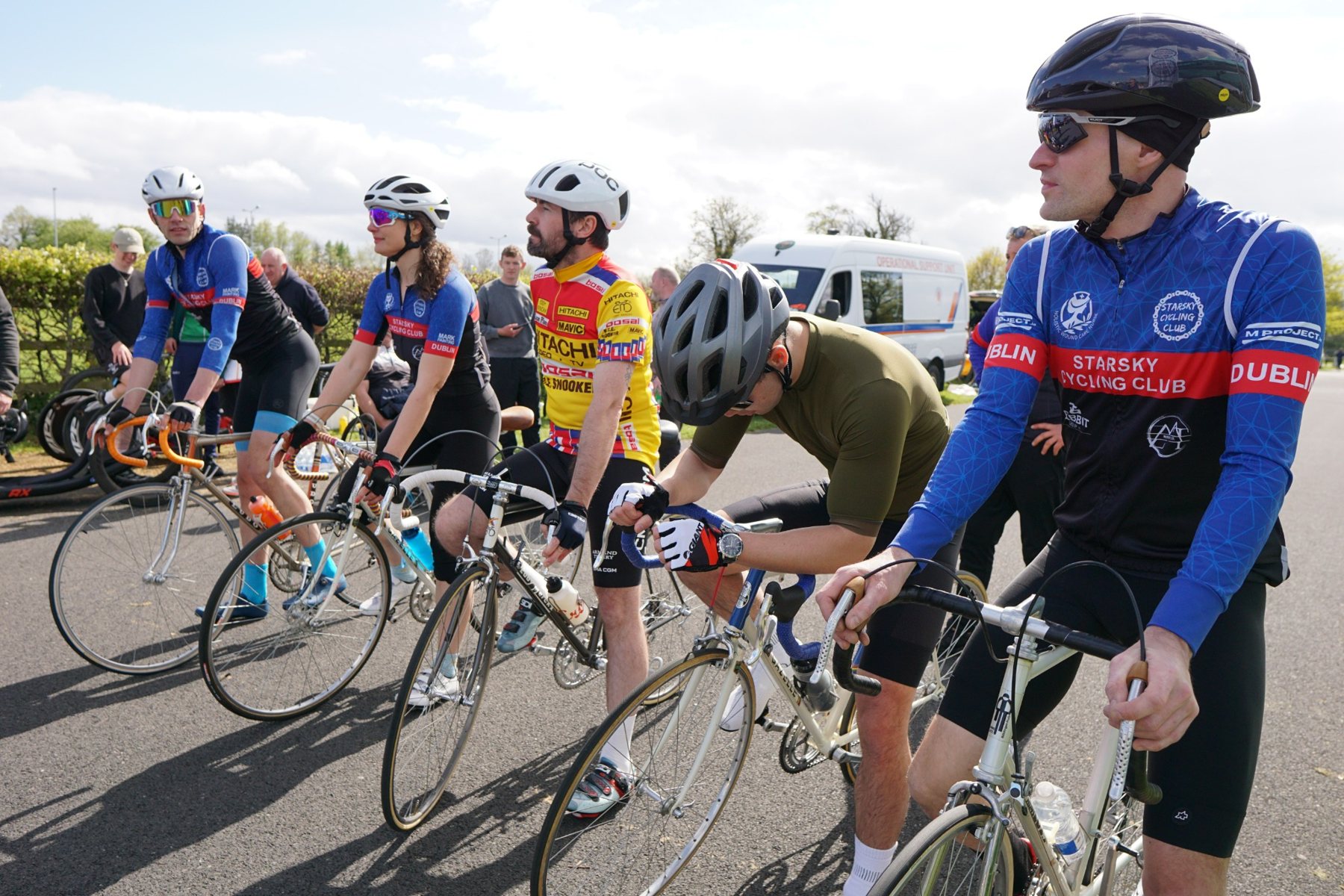 Cyclists on vintage and road bikes at Corkagh Park